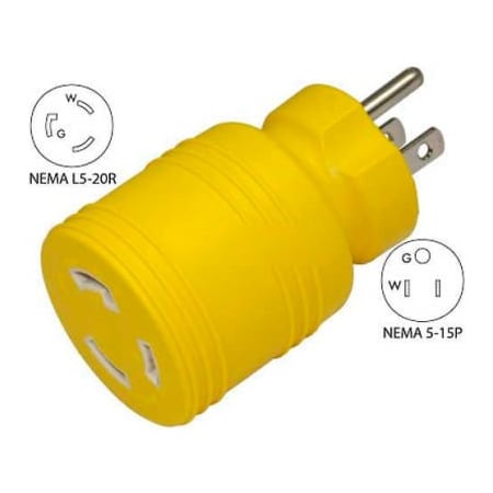 Conntek 30221-YW, 15 To 20-Amp Locking Adapter With NEMA 5-15P To L5-20R, Yellow